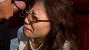 Perfect Asian secretary makes sloppy blowjob to her boss under the table