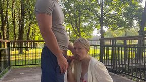 Hot Blonde Cheats Sucking BF's Best Friend Huge Dick Park Blowjob