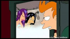 Leela Joins Fry & Bender in Steamy Futuristic Shower Threesome