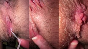 my fucking wet hole, begging for a dick during ovulation. close-up of a slut s hairy pussy and anus. pussy fingering