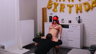 Sinea gives her own tied-up body as a gift for Roman's birthday!