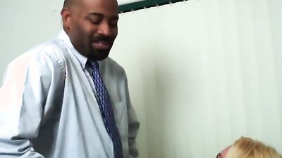 Blonde secretary is fucked and facialized by a black boss