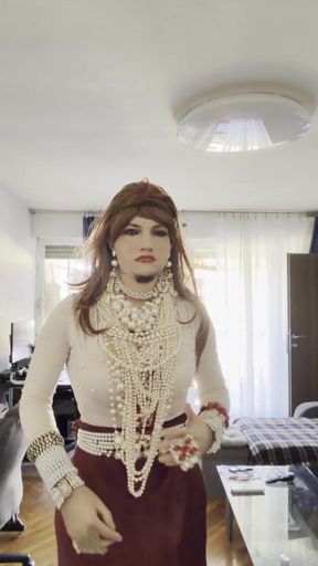 Crossdresser Walking Around the Apartment Showing High Heels and Lovely Pearls