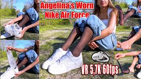 VR 3D 5,7K 180 60 fps | Angelina Nike Air WMNS Barefoot Nylon Feet Close-Up – Sweaty Soles, Dirty Insoles, Toe Prints