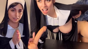 SEX on the table with BLASPHEMOUS BUSTY NUN cum on pussy