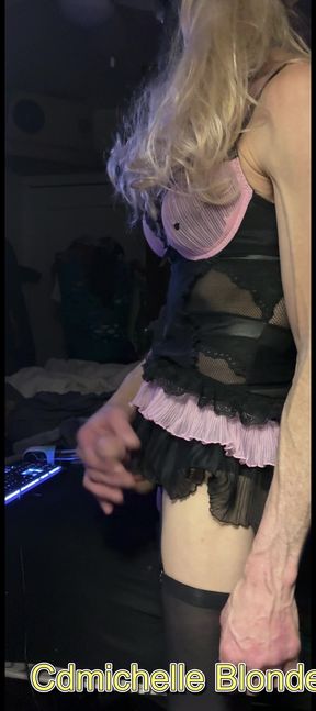 Cdmichelle Went Blond  Wearing Black Garter Onepiece Bodysuit