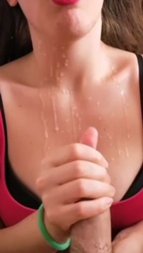 My step sis make me cum and enjoy my big cumshot on her perky tits