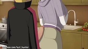 Boruto ver a Hinata lavando as lou&ccedil_as e aproveita para por o pau nas costa dela.