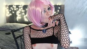Pink Haired Goth Girl Sucks Her Fingers