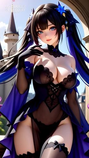 Hentai Gothic Girls with Dyed Hair Showing off Their Big Tits 2