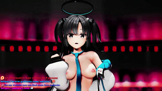 Blue Archive Hayase Yuuka Half Nude No Bra Dance Queencard Hentai MMD 3D Red Hair Color Edit Smixix