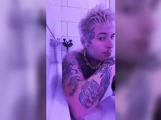 Tattooed Transgender stud ftm large clitoris washroom pleasure.