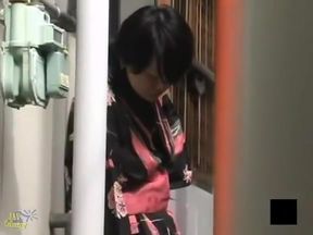 Sexy japanese girls wearing kimono spied on camera
