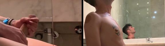 Two Angles - Big Cock and Face Expressions - Intense Quick Jerk off and Cum in the Bathroom