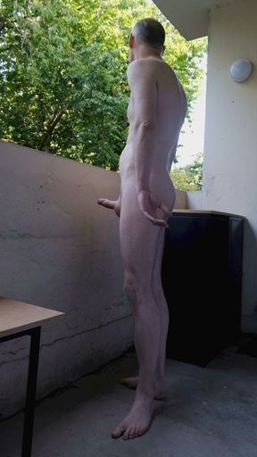 Man outside on balcony stood naked he wanks his erect uncut cock horny for everyone to see his hard wanker penis   Clip 1