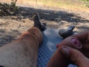 Dirty hiker cock log uncut video jacking off in public on the side of the road