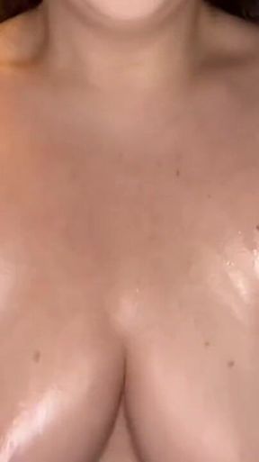 Rubbing My Oily Big Tits with Relaxing Background Music