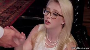 Samantha Rone gets tied and pounded by big dick butler in BDSM threesome