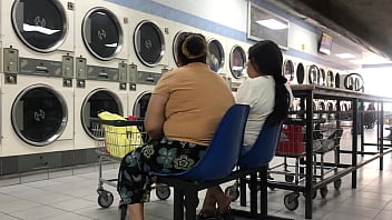 2 HIspanic Ladies In Flannel Skirts Candid SHOEplay In Laundromat Pt.1