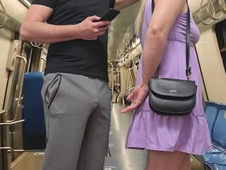Watching how my wife is touched in public. This babe jerk off stranger's erection on crowded subway