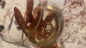 Giantess enjoys tiny human in her drink