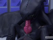 BIG BLACK DRAGON DRINKS HIS THICK CUM AND SPILLS IT EVERYWHERE [TOOTHLESS]