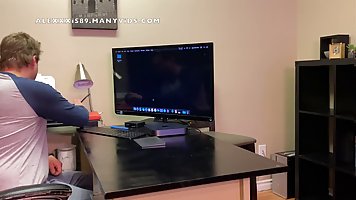 Small titted brunette is eagerly sucking a hard dick during a job interview, before getting fucked