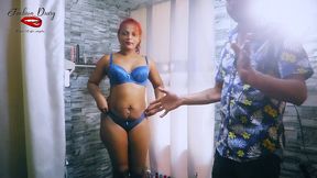 peacock blue bra pantie try on haul and hard pussy fuck