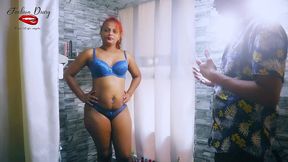 peacock blue bra pantie try on haul and hard pussy fuck