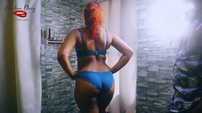 peacock blue bra pantie try on haul and hard pussy fuck