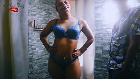 peacock blue bra pantie try on haul and hard pussy fuck