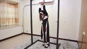 The Girlfriend Role-plays a Nun, Handcuffed and Shackled, Bound to an Iron Frame