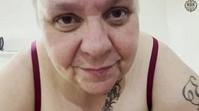 French mature BBW with tattoos and short hair enjoys oral and anal sex