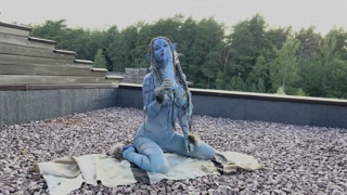 Avatar Monika Foxxx has fun with big dildos in nature