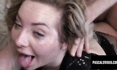 Enthusiastic hottie Hannah Blake shows off in black lingerie