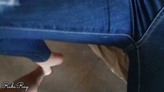 Turned On Step Sister Fucks Into Ripped Denim and Takes A