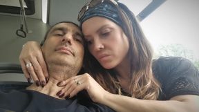 Casual Bus Ride Intimacy Hand on Throat and Neck Caresses