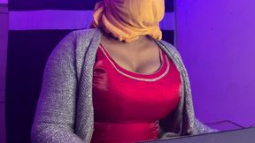 big tits cross dresser in shiny red suit