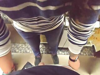 A stranger cums in my pants anew in the restaurant washroom