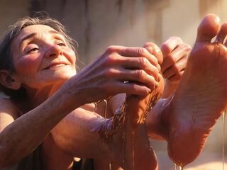 Granny Foot Oil Session - Feeling Intensive Joy & Lust Tongue