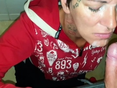 german tattoo milf girlfriend at public toilet pov sex