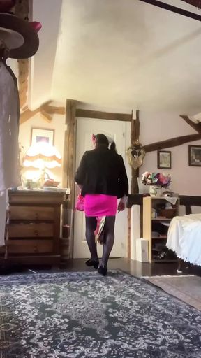 Dressed with a short pink skirt for a night out
