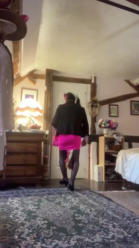 Dressed with a short pink skirt for a night out