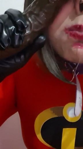 Cute Trap Elastic Whore Giving a Blowjob to BBC and Eating Cum after Deepthroat wearing a BDSM Nosehook   Clip 2