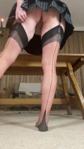 Stockings , bare legs and painted toes