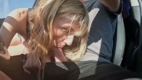Sexy Blonde Swallows Cum After Road Head