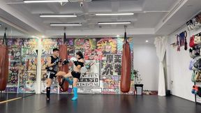 Female mixed fight boxing, martial arts, wrestling, and Brazilian Jiu-Jitsu match, spectacular back throw #CL0116