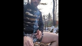 Lumberjack cum shot outdoors