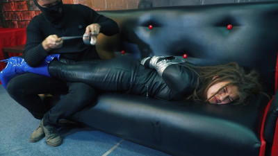 Agata in leather clothes - Tape bondage and tickling her body