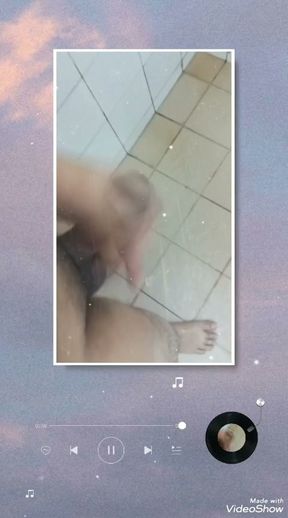 Shower enjoying penis masturbating